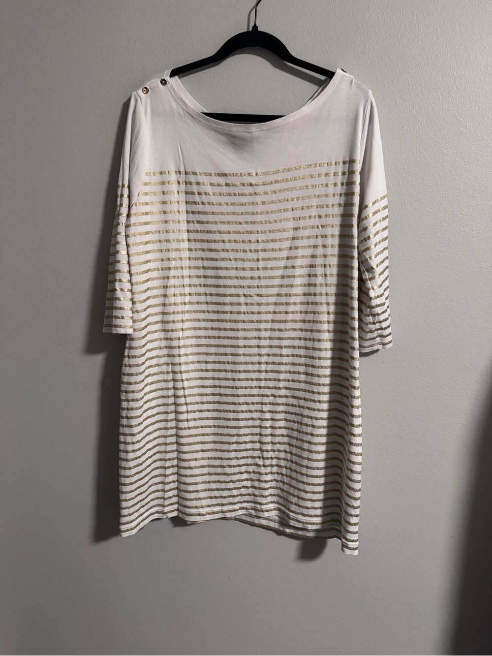 Lauren Ralph Lauren Plus Women’s White and Gold Striped Boatneck Dress
